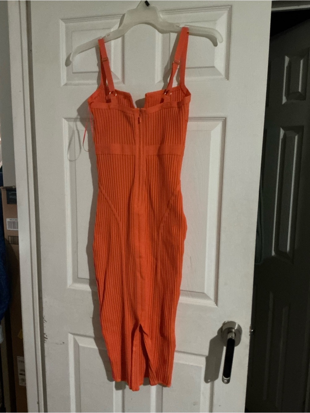 Fashion Nova Bright Orange Ribbed Bodycon Midi Dress - Picture 2 of 6